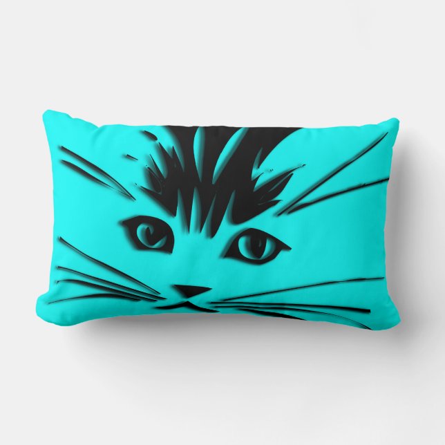 Aqua Blauwe Kitty Kat Gezicht Kussen (Voorkant)