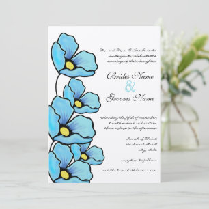 Aqua Blauwe Klaproos Bloemen Trouw Uitnodiging