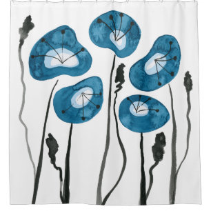 Aqua Blauwe Klaprozen Boho Moderne Badkamer Decora Douchegordijn