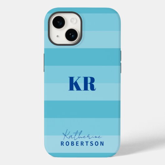 Aqua Blauwe Kleurenblokken Douane Monogram Case-Mate iPhone Case (Achterkant)