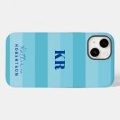 Aqua Blauwe Kleurenblokken Douane Monogram Case-Mate iPhone Case (Achterkant (horizontaal))
