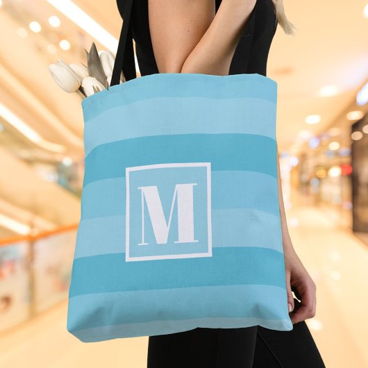 Aqua Blauwe Kleurenblokken Douane Monogram Tote Bag