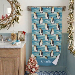 Aqua Blauwe Kust Arctisch Dier Pinguïn Badhanddoek