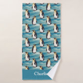 Aqua Blauwe Kust Arctisch Dier Pinguïn Badhanddoek (Badhanddoek)