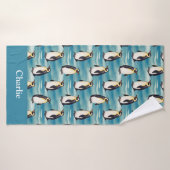 Aqua Blauwe Kust Arctisch Dier Pinguïn Badhanddoek (Badhanddoek)