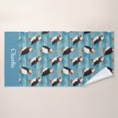 Aqua Blauwe Kust Puffin Vogel Badhanddoek (Badhanddoek)