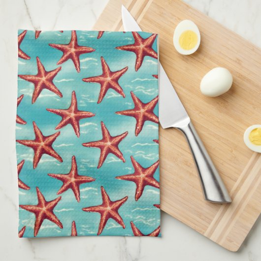 Aqua Blauwe Kust Zeester Theedoek (Quarter Fold)