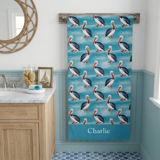 Aqua Blauwe Kustpelikaan Badhanddoek
