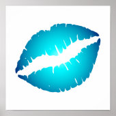 Aqua Blauwe Lippenstift Kus op Wit Poster (Voorkant)