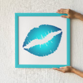 Aqua Blauwe Lippenstift Kus op Wit Poster