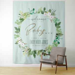 AQUA BLAUWE LOOF WATERVERF BABY SHOWER WELKOM WANDKLEED