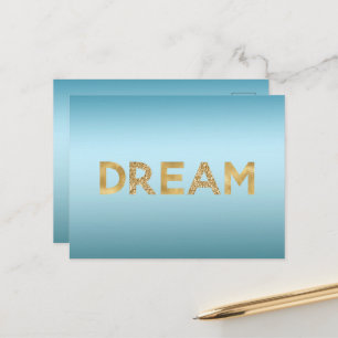 Aqua Blauwe Lucht Ombre Gouden Glitters Droom Briefkaart
