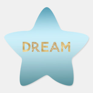 Aqua Blauwe Lucht Ombre Gouden Glitters Droom Ster Sticker