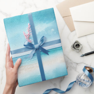 Aqua Blauwe Lucht Zand Strand Oceaan Cadeaupapier