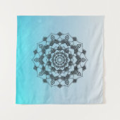 Aqua Blauwe Mandala Muurkunst Wandkleed (Voorkant (horizontaal))