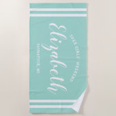 Aqua Blauwe Meisjes Weekend Monogram Naam Strandlaken (Voorkant)
