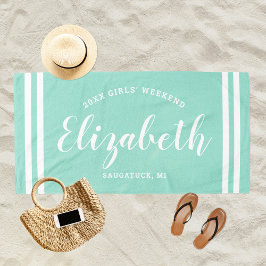 Aqua Blauwe Meisjes Weekend Monogram Naam Strandlaken