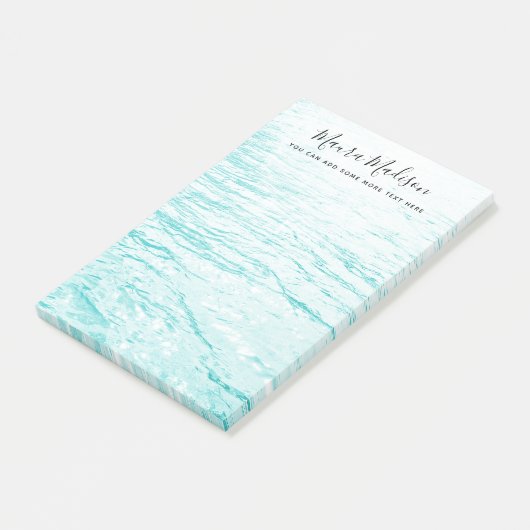 Aqua-blauwe mousserende watergolven post-it® notes (Schuin)