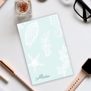 Aqua blauwe nautische patroon naam gepersonaliseer post-it® notes