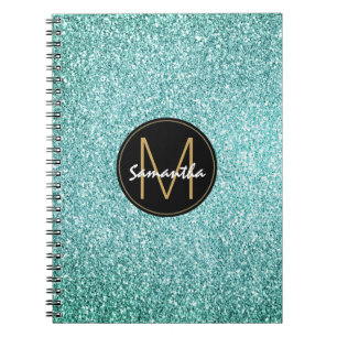 Aqua Blauwe Nep Glitter Naam Notitieboek