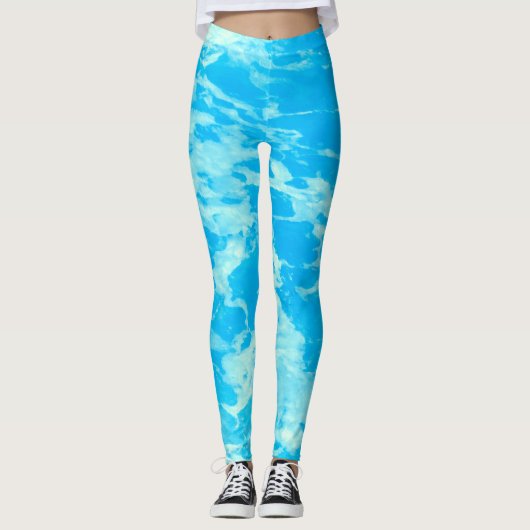 Aqua Blauwe Oceaan Leggings (Voorkant)