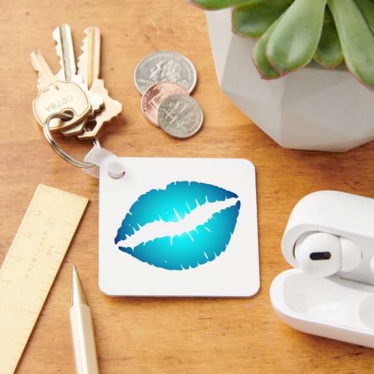 Aqua Blauwe Ombre Lippen Sleutelhanger (Bureau)