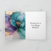 Aqua Blauwe Paarse Gouden Bloemige Verjaardag Kaart (Binnen)