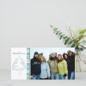 Aqua Blauwe Pijnboom & Sneeuwvlok Kerstmis Feestdagenkaart (Staand voorkant)