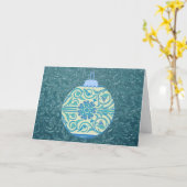 Aqua Blauwe Retro Kerstvakantiekaart Kaart (Gele Bloem)