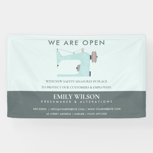 AQUA BLAUWE ROZE NAAIMACHINE TAILOR HEROPENING SPANDOEK (Horizontaal)