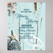 aqua blauwe schelp strand bruiloft welkom poster (Voorkant)