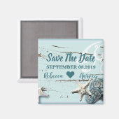 aqua blauwe schelp zeester trouw save the date magneet (Voorkant / Achterkant)