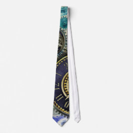 Aqua, blauwe steampunk print das, tandwielen, rade stropdas