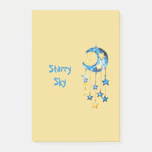 Aqua Blauwe Sterrenhemel Gele Sterren Manen Post-it® Notes (Voorkant)
