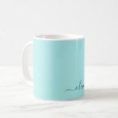 Aqua Blauwe Teal Meisjesachtige Script Monogram Na Koffiemok (Voorkant links)