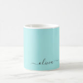 Aqua Blauwe Teal Meisjesachtige Script Monogram Na Koffiemok (Center)