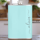 Aqua Blauwe Teal Moderne Script Meisjes Monogram N Heupfles