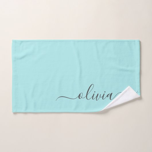 Aqua Blauwe Teal Moderne Script Meisjesachtig Mono Handdoek (Handdoek)
