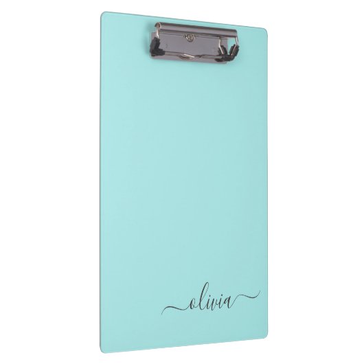 Aqua Blauwe Teal Moderne Script Meisjesachtig Mono Klembord (Rechts)