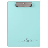 Aqua Blauwe Teal Moderne Script Meisjesachtig Mono Klembord (Voorkant)