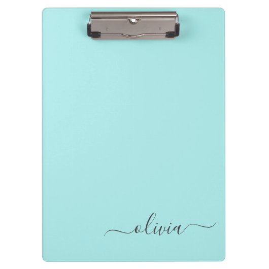 Aqua Blauwe Teal Moderne Script Meisjesachtig Mono Klembord (Voorkant)