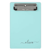Aqua Blauwe Teal Moderne Script Meisjesachtig Mono Mini Klembord (Voorkant)