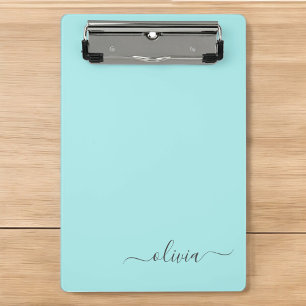 Aqua Blauwe Teal Moderne Script Meisjesachtig Mono Mini Klembord