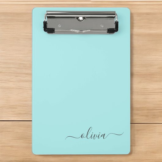 Aqua Blauwe Teal Moderne Script Meisjesachtig Mono Mini Klembord