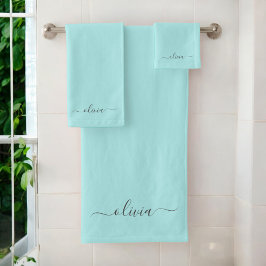 Aqua Blauwe Teal Moderne Script Meisjesachtige Mon Bad Handdoek
