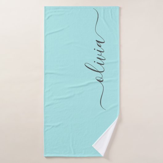 Aqua Blauwe Teal Moderne Script Meisjesachtige Mon Badhanddoek (Badhanddoek)