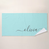 Aqua Blauwe Teal Moderne Script Meisjesachtige Mon Badhanddoek (Badhanddoek)