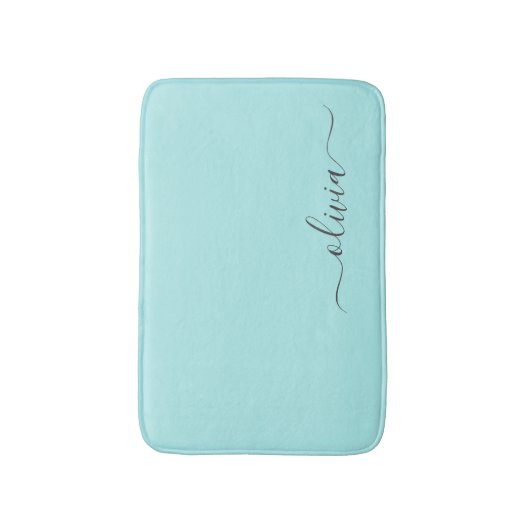 Aqua Blauwe Teal Moderne Script Meisjesachtige Mon Badmat (Voorkant Verticaal)