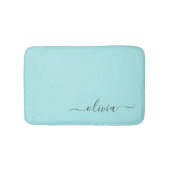 Aqua Blauwe Teal Moderne Script Meisjesachtige Mon Badmat (Voorkant)