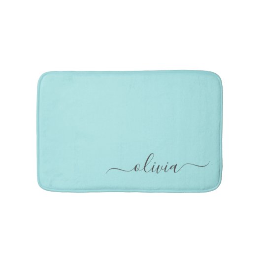 Aqua Blauwe Teal Moderne Script Meisjesachtige Mon Badmat (Voorkant)